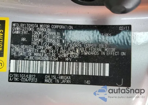 2011 Lexus Rx 450H z USA, uszkodzony, nr VIN JTJBC1BA0B2418364